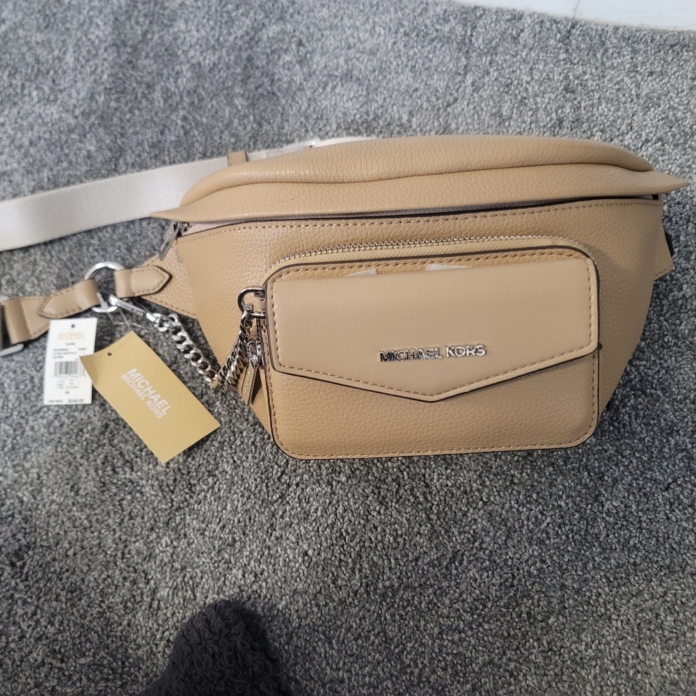 🤩New Michael Kors Women's Maisie 2 In 1 Waist pack Fanny Belt Bag Purse MK Tan